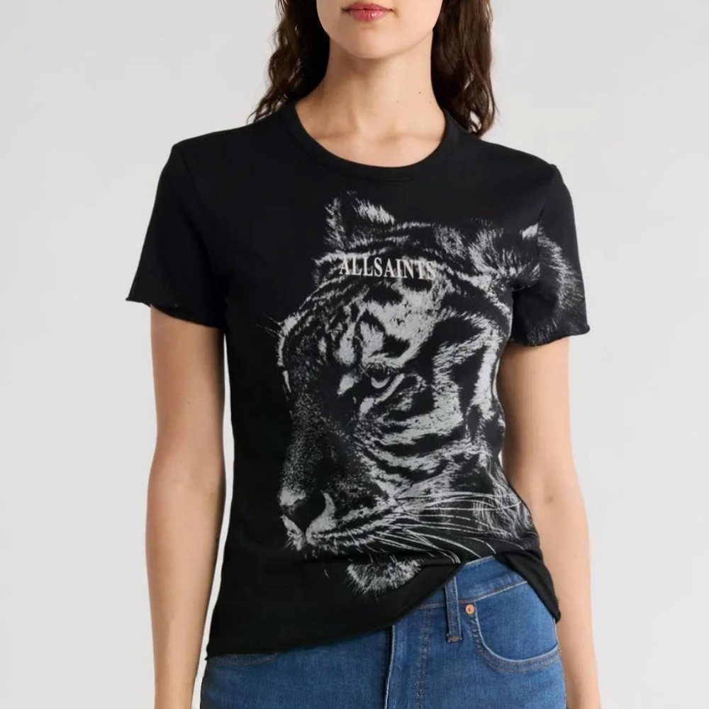 SOLD All Saints Bela Tigress Tee Organic Cotton Size Small Graphic Print T-Shirt - Picture 1 of 7